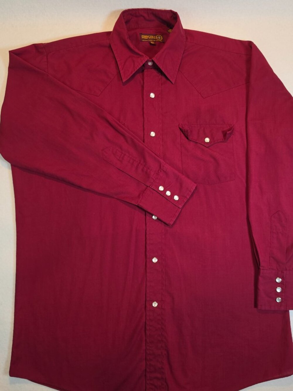 Sheplers Vintage Maroon Red Pearl Snap Long Sleeve Western Shirt 16.5 33